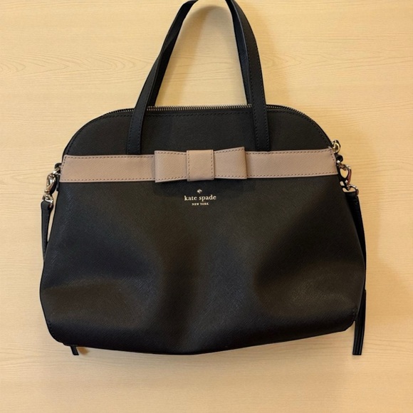 Kate Spade Black Handbag with Cream Bow Tan Designer tote purse bag classy - Picture 11 of 11